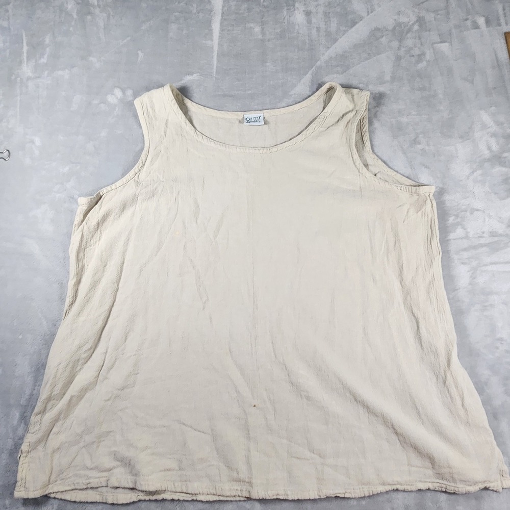 Oh My Gauze Beige Tank Top 3 Beach Resort Lagenlook Boho Coastal Cotton Shirt